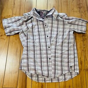split Men's Short-Sleeve Plaid Button-Down Shirt - Purple & White